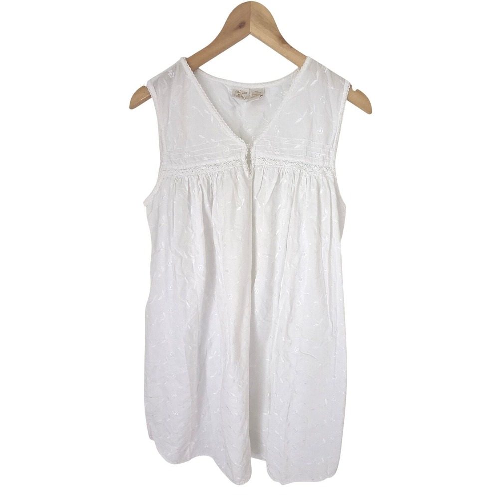 Gilligan O'Malley White Cotton Embroidered Lace Trim Nightgown XL Sleeveless